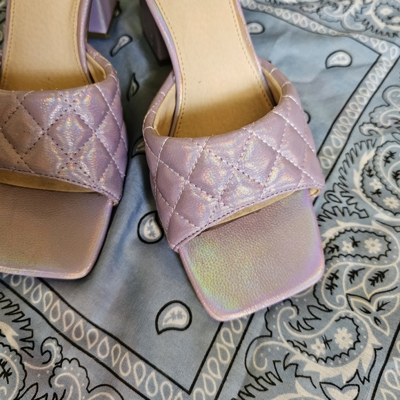 UO Iridescent Purple Quilted Block Heel Sandals - Picture 3 of 6